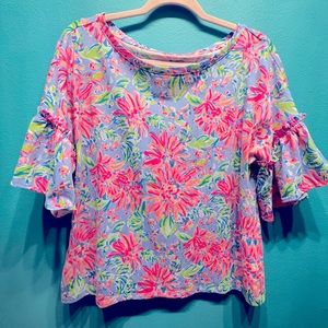 Lilly Pulitzer Ziva Top in Blue Peri Sunrise Bay